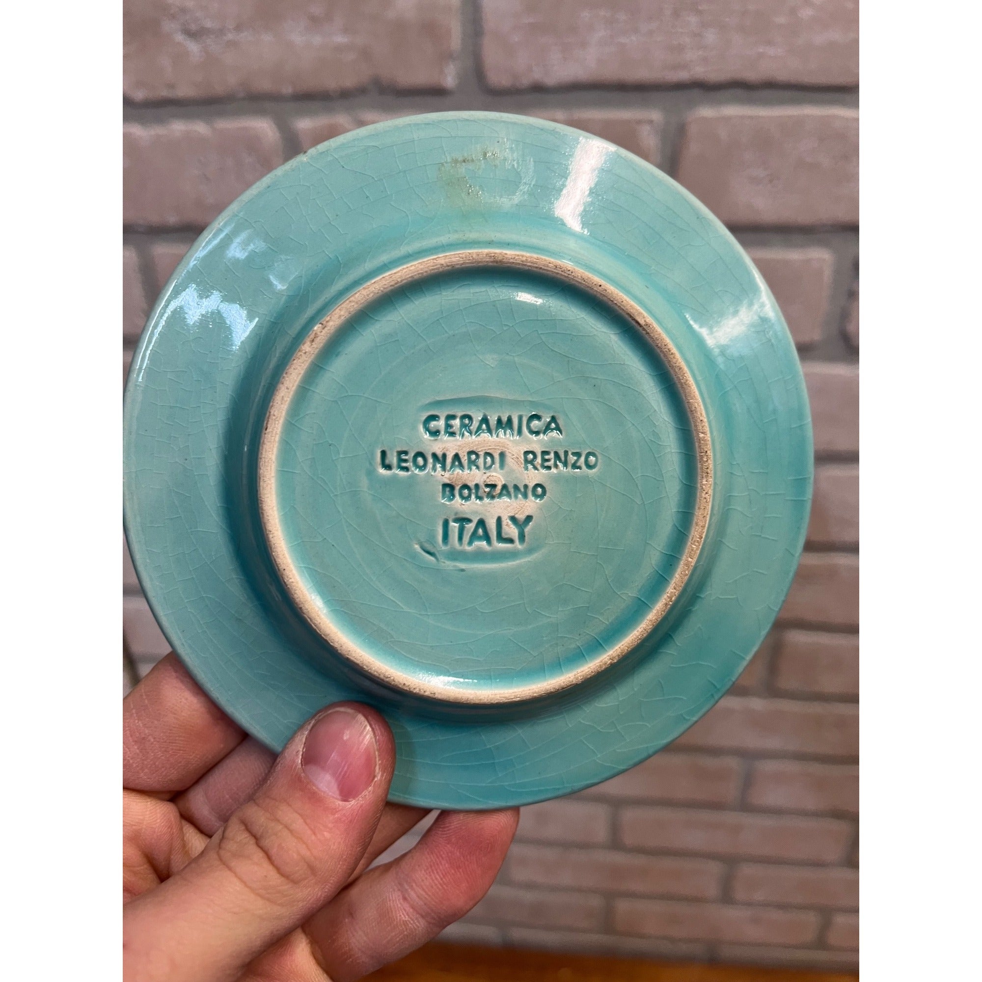 Vintage Holiday Ceramic Ashtray Jerry's Bar Rome Italy Blue Teal