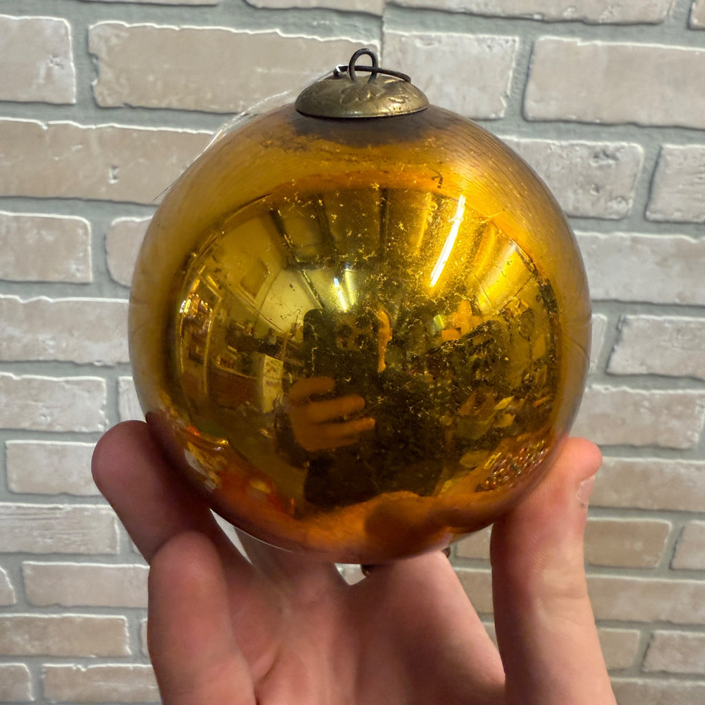 4" Gold Antique German Large Kugel Christmas Ornament