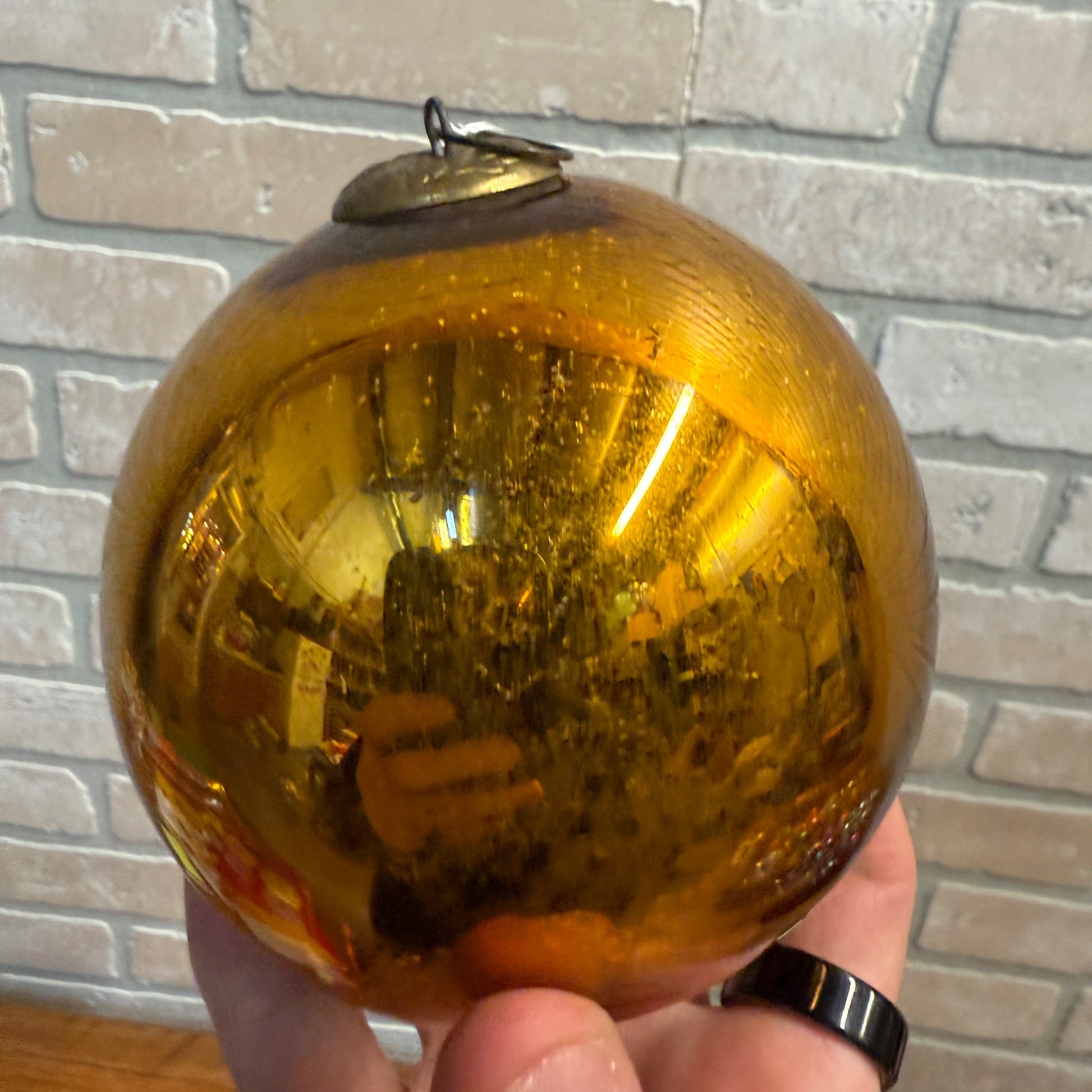 4" Gold Antique German Large Kugel Christmas Ornament