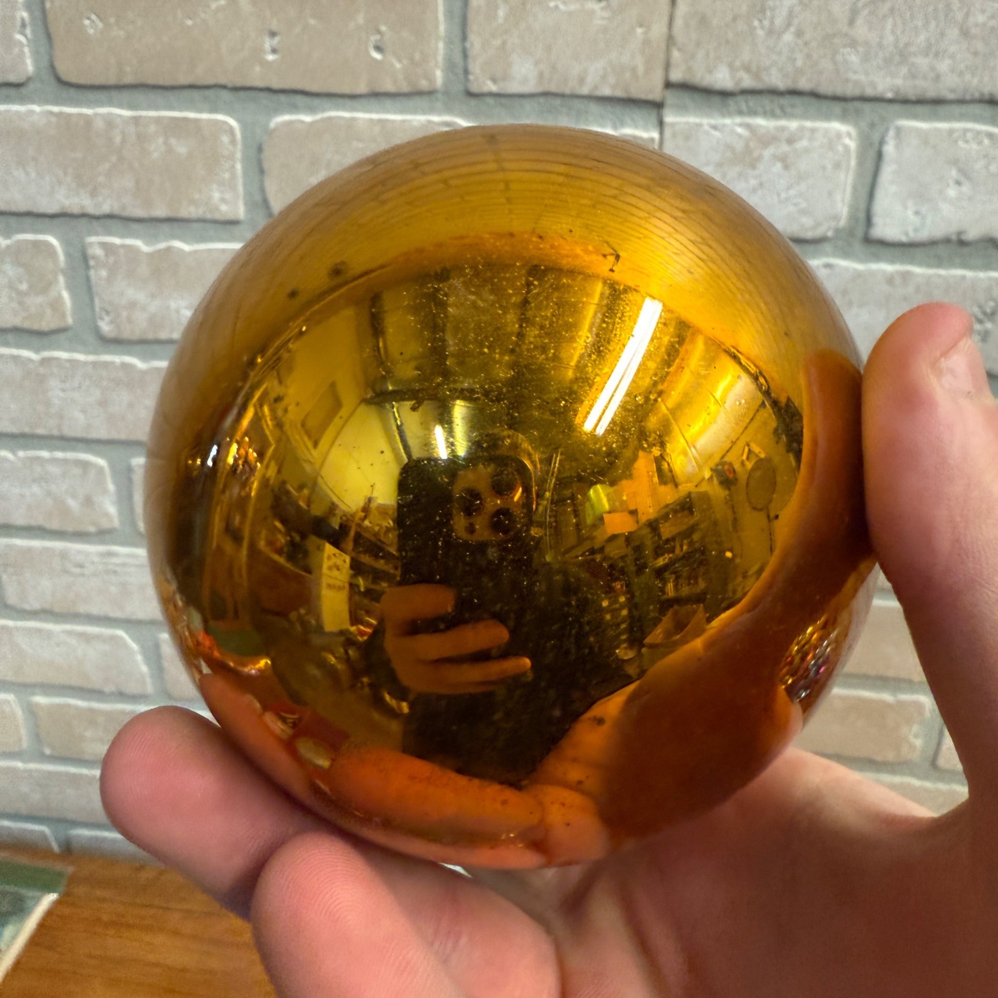 4" Gold Antique German Large Kugel Christmas Ornament