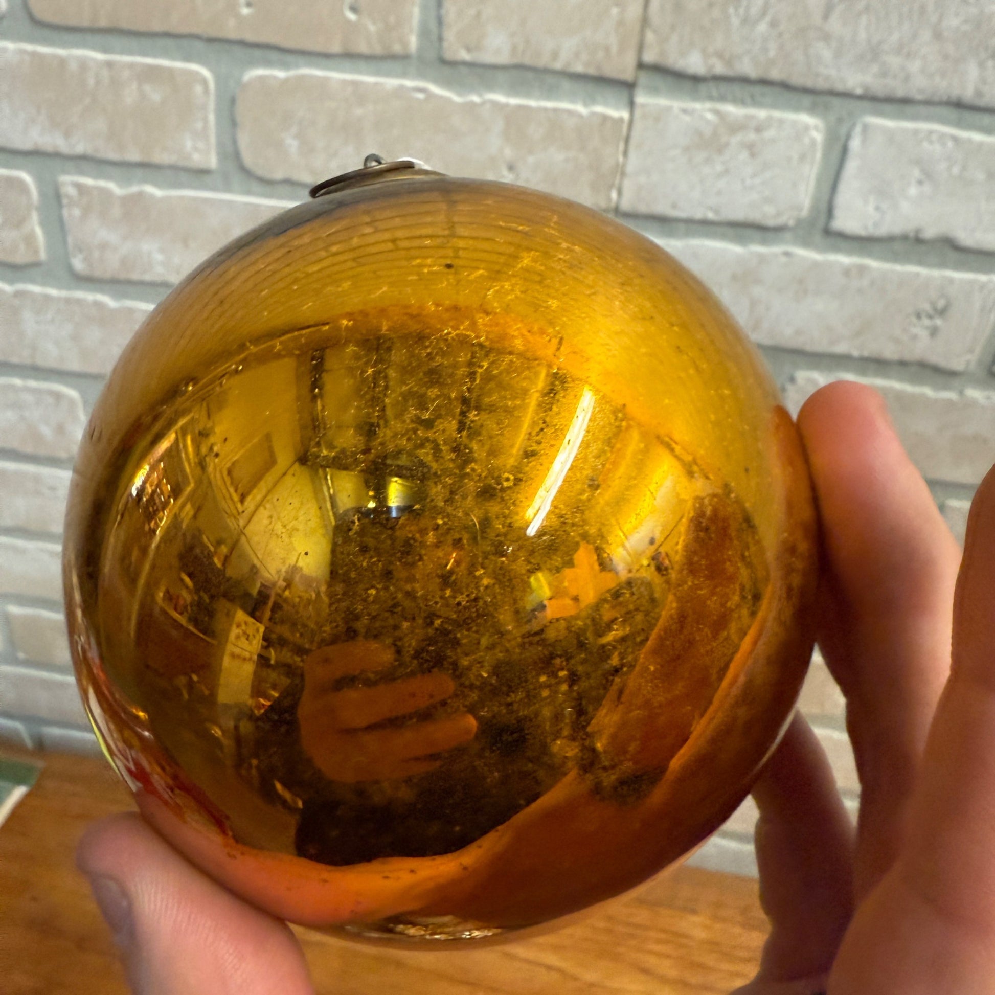 4" Gold Antique German Large Kugel Christmas Ornament