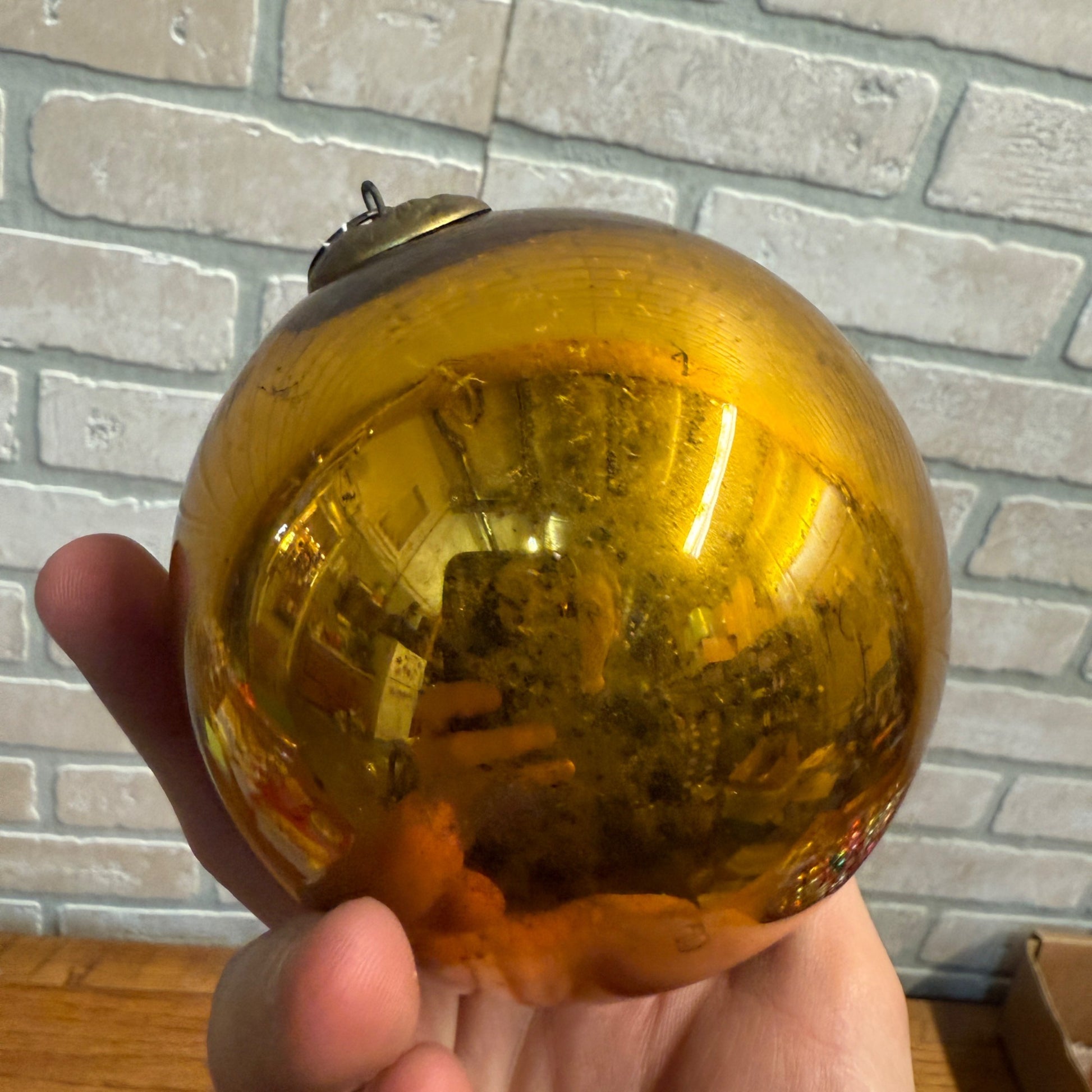 4" Gold Antique German Large Kugel Christmas Ornament