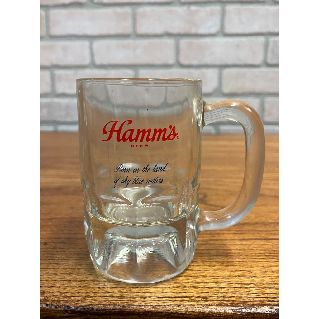 Vintage Hamm's Beer Heavy Glass Tankard Mug 4.75" Barware Land of Sky Blue Water