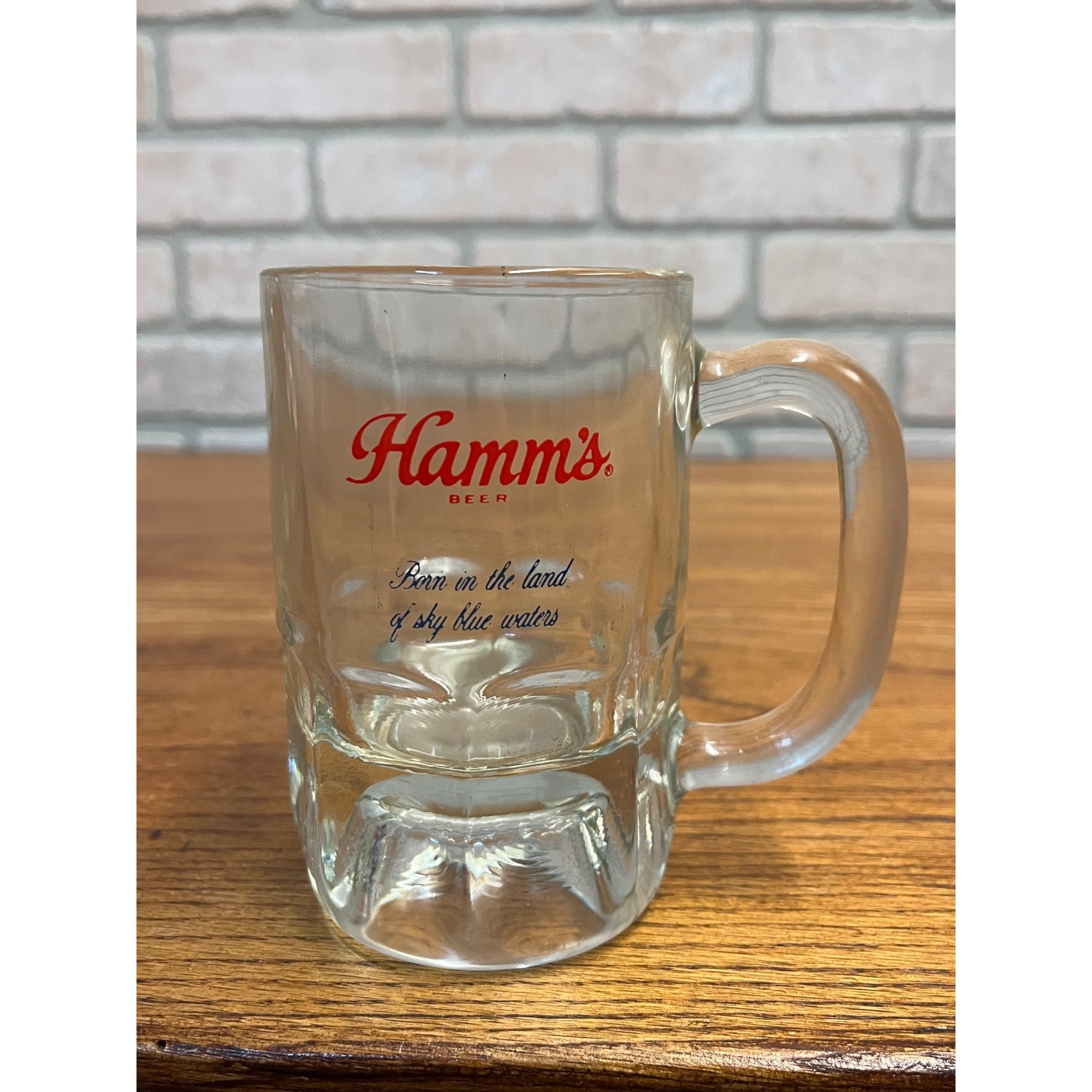 Vintage Hamm's Beer Heavy Glass Tankard Mug 4.75" Barware Land of Sky Blue Water
