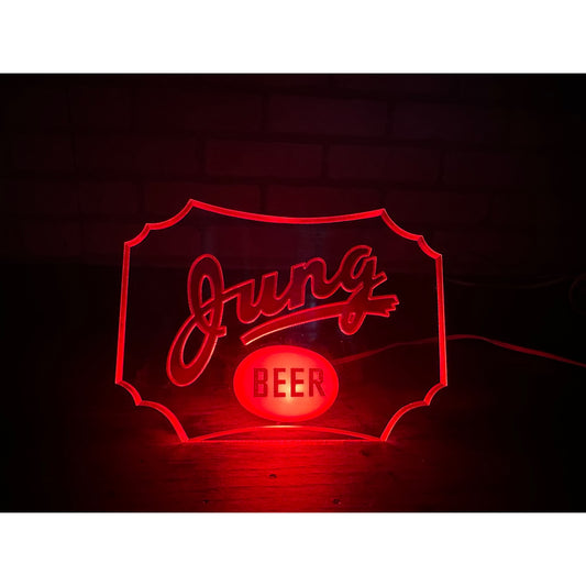 RARE Vintage 1930s Jung Beer Lighted Acrylic Advertising Bar Sign Random Lake Wisconsin