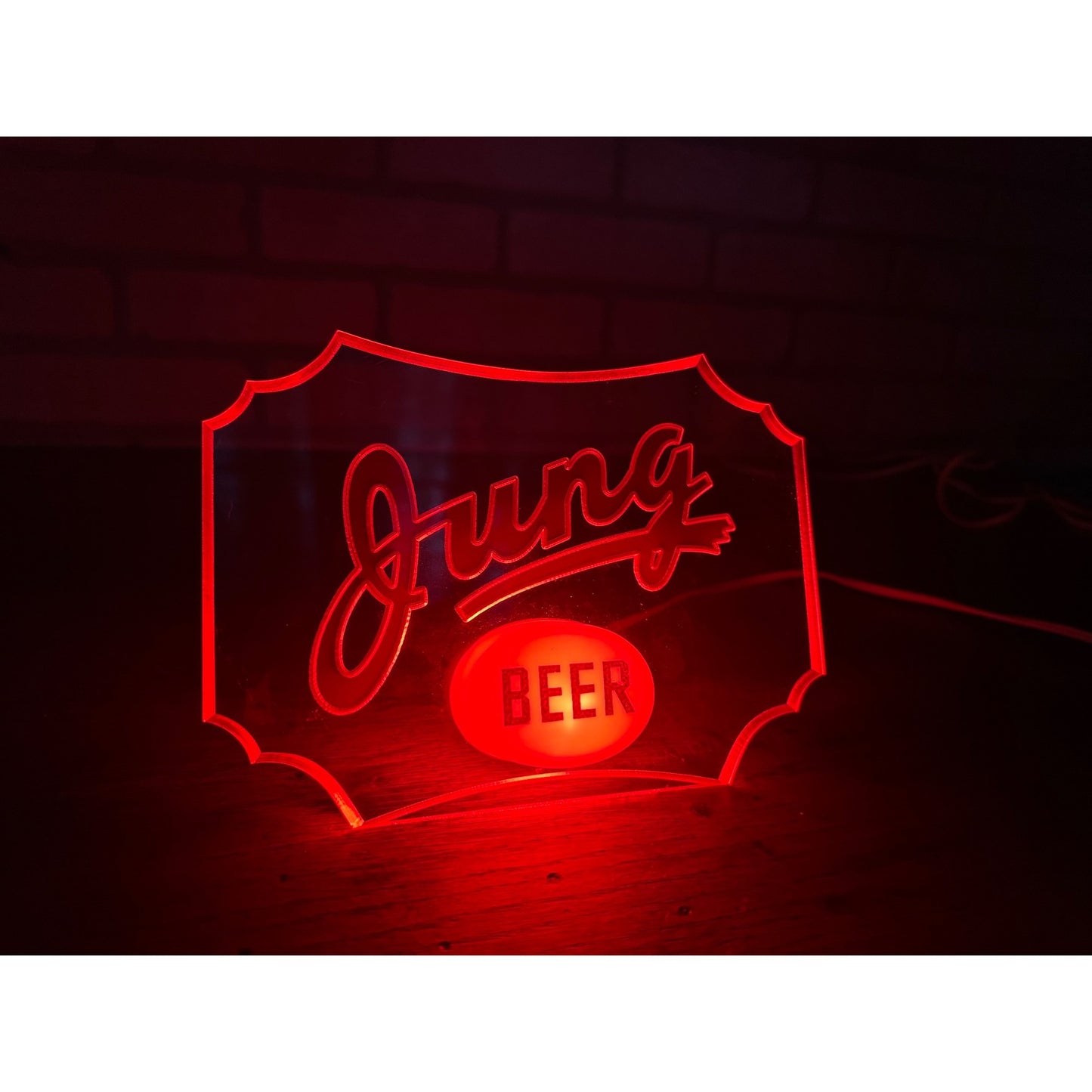 RARE Vintage 1930s Jung Beer Lighted Acrylic Advertising Bar Sign Random Lake Wisconsin