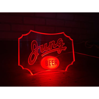 RARE Vintage 1930s Jung Beer Lighted Acrylic Advertising Bar Sign Random Lake Wisconsin