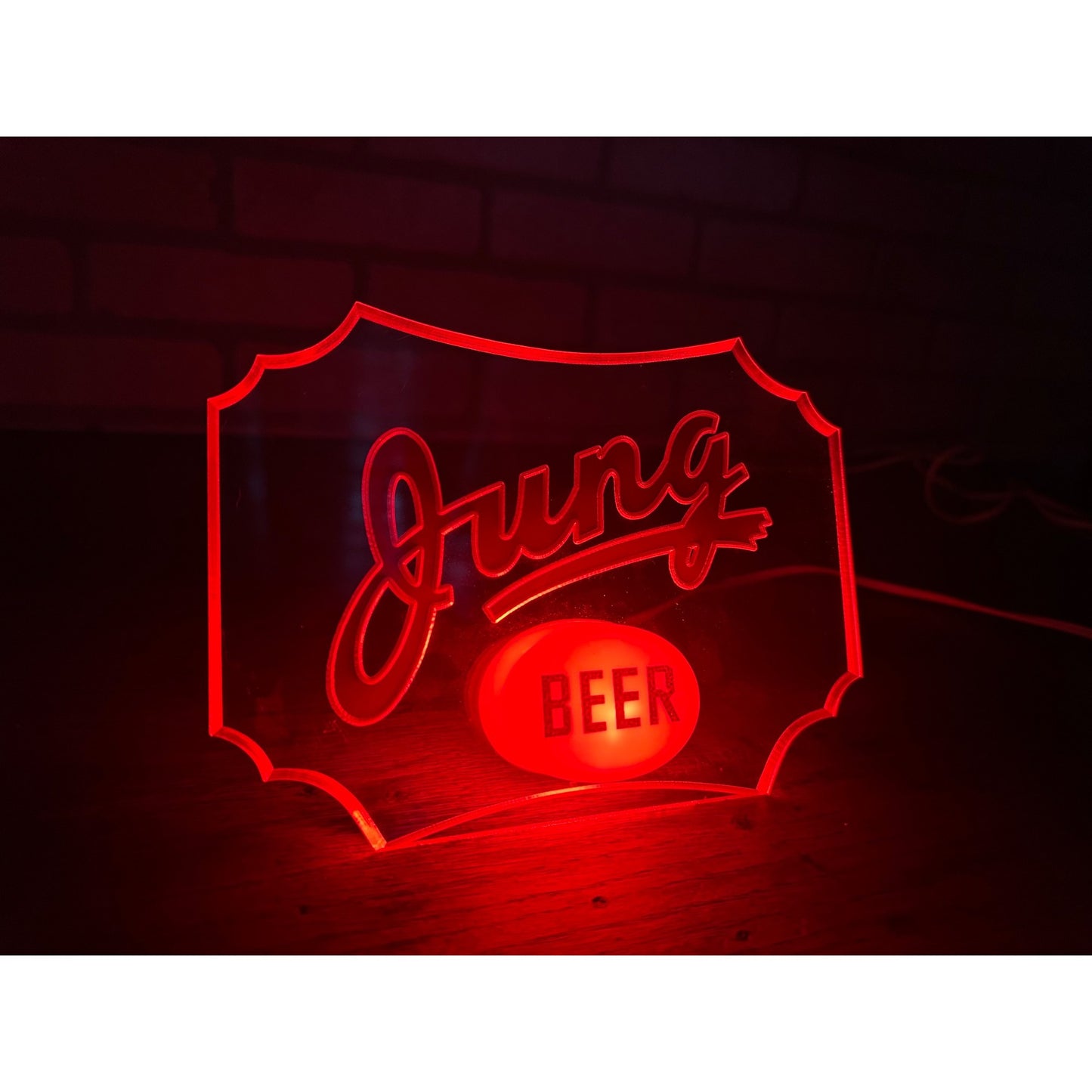 RARE Vintage 1930s Jung Beer Lighted Acrylic Advertising Bar Sign Random Lake Wisconsin