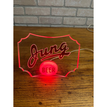 RARE Vintage 1930s Jung Beer Lighted Acrylic Advertising Bar Sign Random Lake Wisconsin