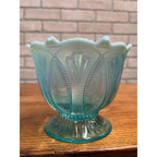 Vintage Northwood Blue Opalescent Glass Roulette Pattern Nut Bowl 4.5"