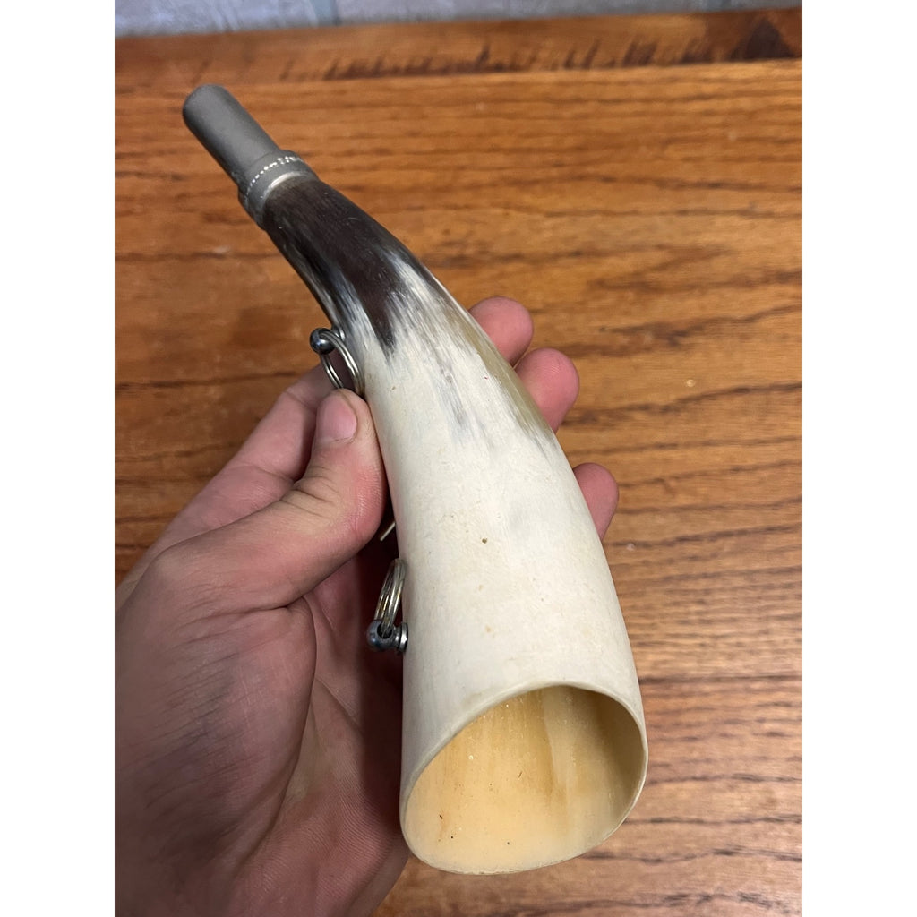 Vintage Modele Elless Depose Carved Bovine Hunting Horn Pair France Circa 1960