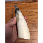 Vintage Modele Elless Depose Carved Bovine Hunting Horn Pair France Circa 1960