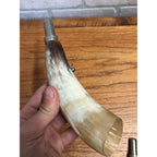 Vintage Modele Elless Depose Carved Bovine Hunting Horn Pair France Circa 1960