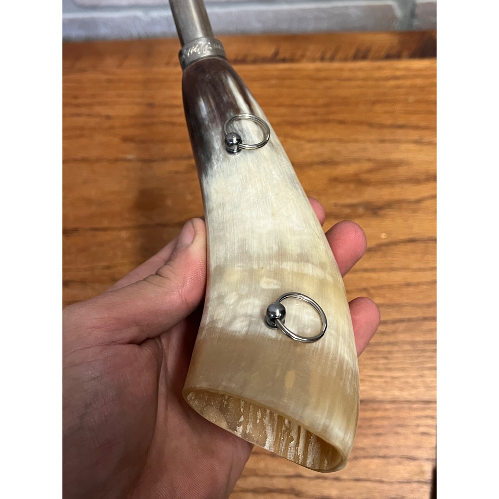 Vintage Modele Elless Depose Carved Bovine Hunting Horn Pair France Circa 1960