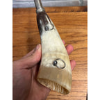 Vintage Modele Elless Depose Carved Bovine Hunting Horn Pair France Circa 1960