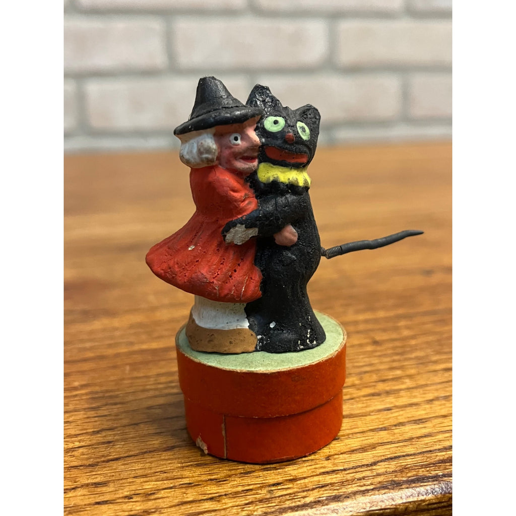 Vintage 1930s Halloween German Dancing Cat & Witch Candy Container Antique Early