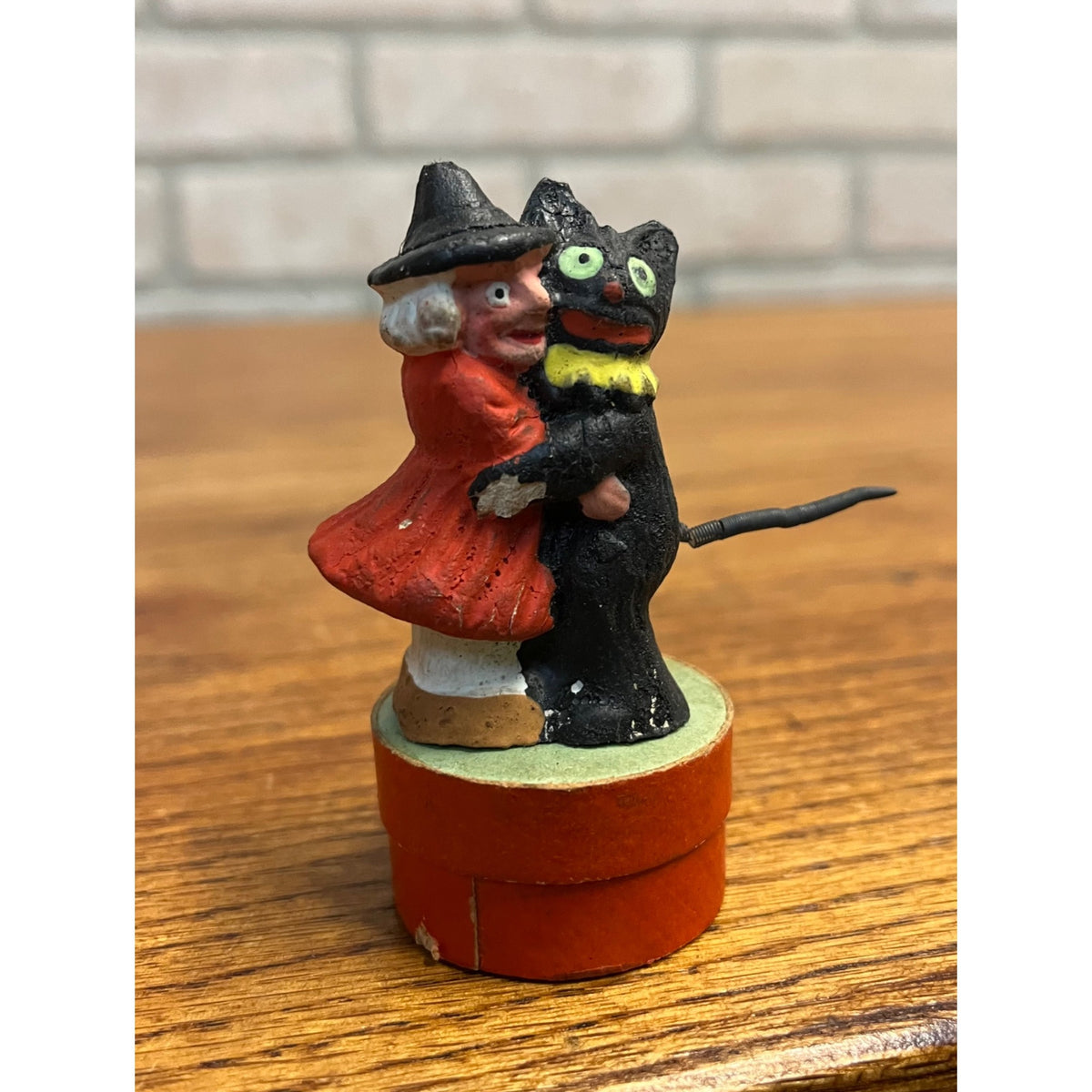 Vintage 1930s Halloween German Dancing Cat & Witch Candy Container Antique Early