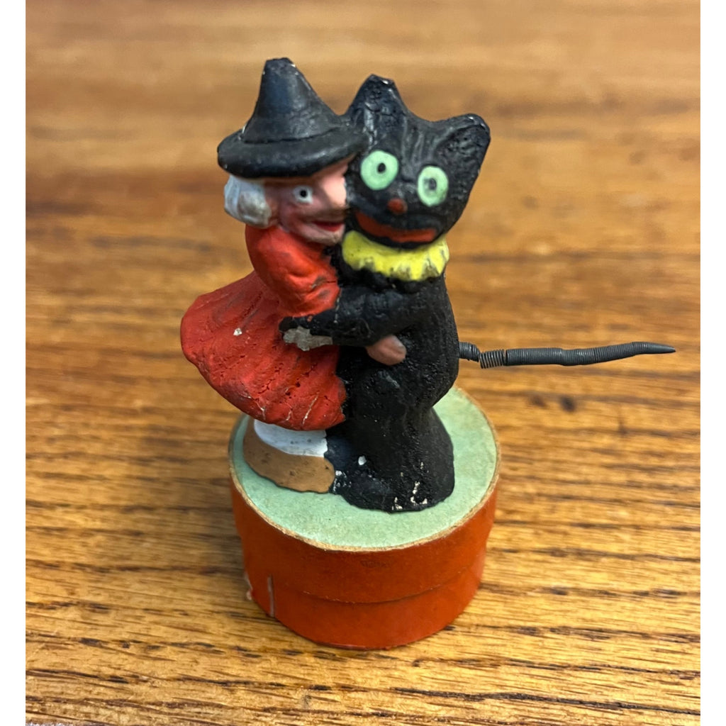 Vintage 1930s Halloween German Dancing Cat & Witch Candy Container Antique Early