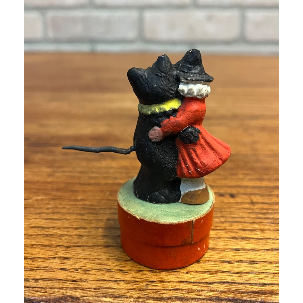 Vintage 1930s Halloween German Dancing Cat & Witch Candy Container Antique Early