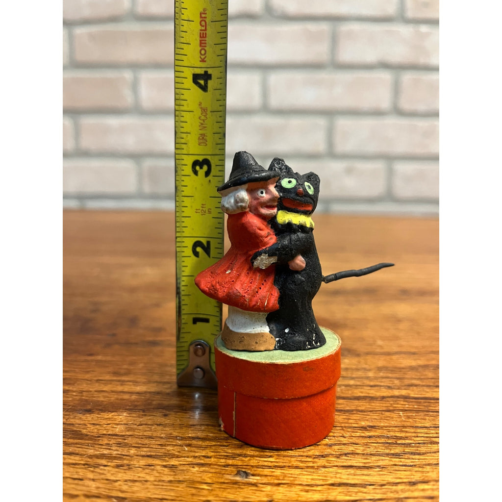 Vintage 1930s Halloween German Dancing Cat & Witch Candy Container Antique Early