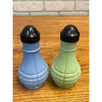 Vintage Euclid Coffee Grenade Style Salt Pepper Shakers Blue & Green