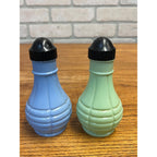 Vintage Euclid Coffee Grenade Style Salt Pepper Shakers Blue & Green