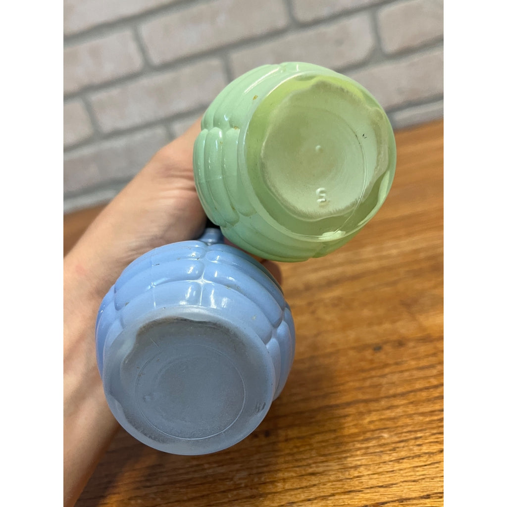 Vintage Euclid Coffee Grenade Style Salt Pepper Shakers Blue & Green