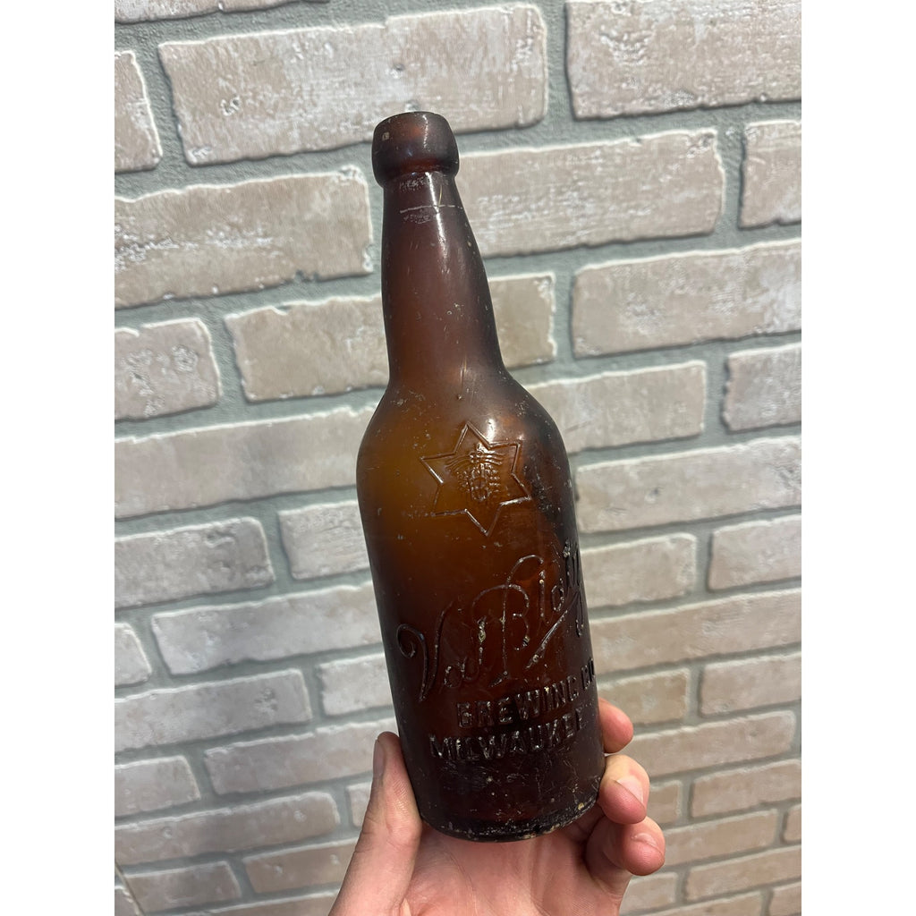 1890s Val Blatz Brewing Company Milwaukee Vintage Blob Top Beer Bottle Amber