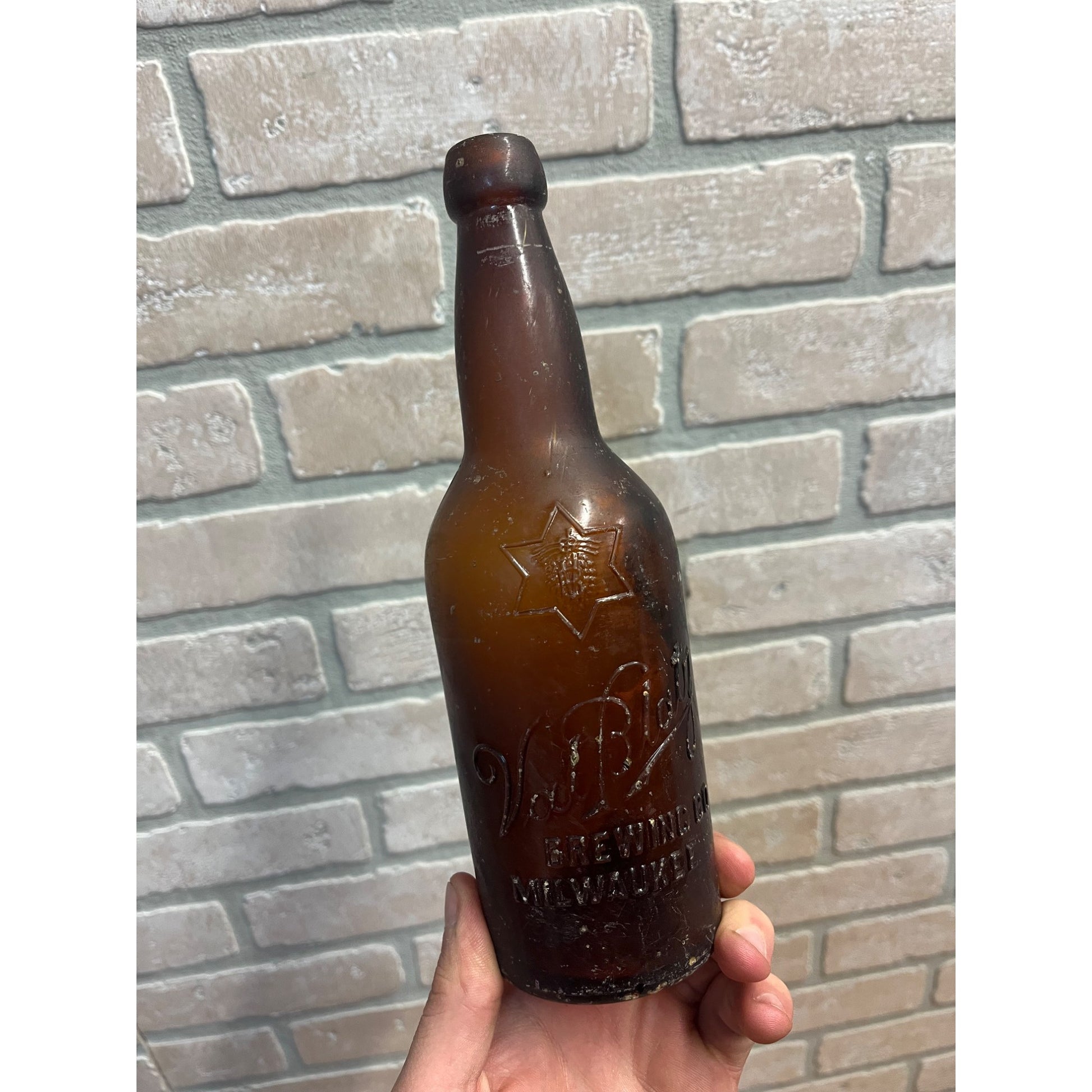 1890s Val Blatz Brewing Company Milwaukee Vintage Blob Top Beer Bottle Amber