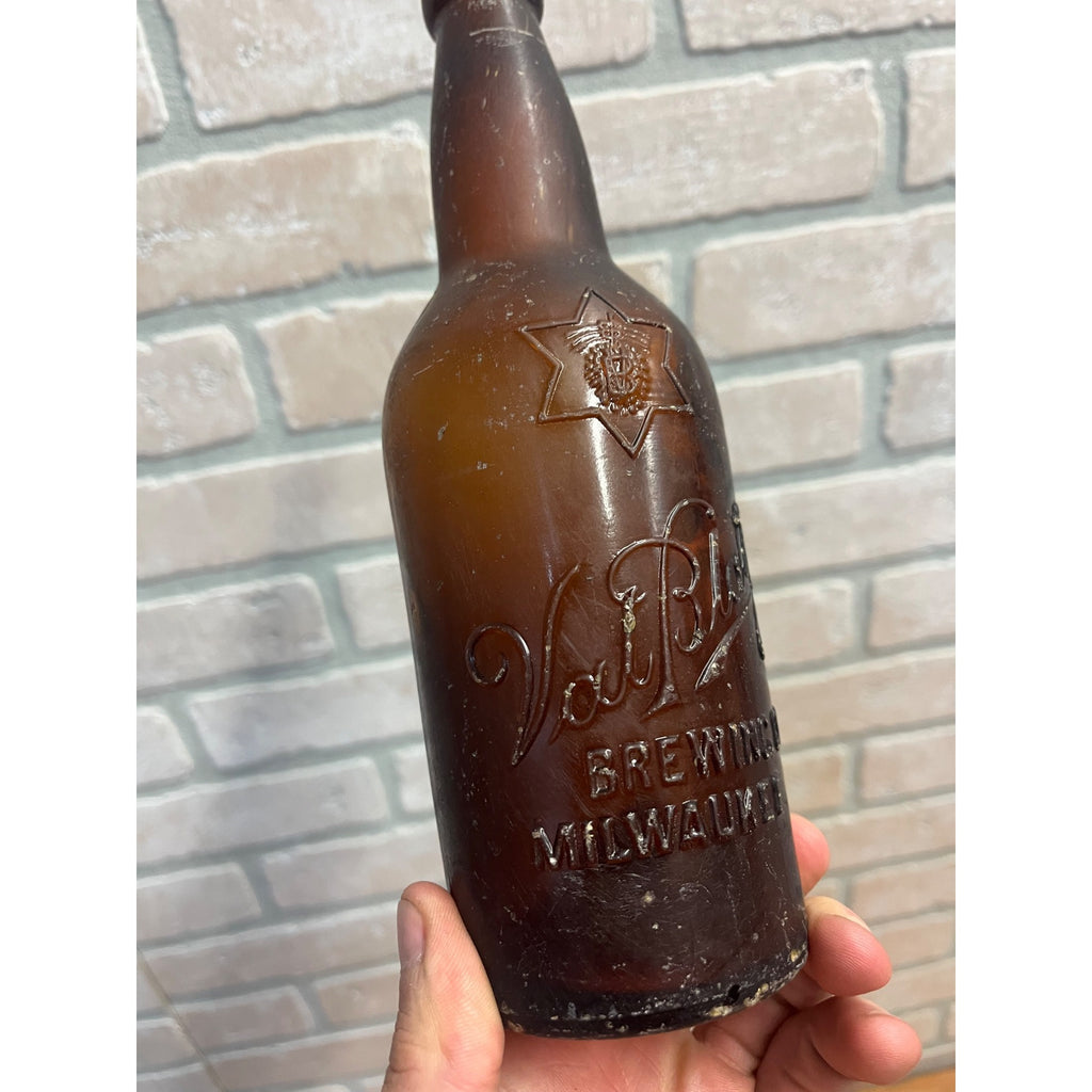 1890s Val Blatz Brewing Company Milwaukee Vintage Blob Top Beer Bottle Amber