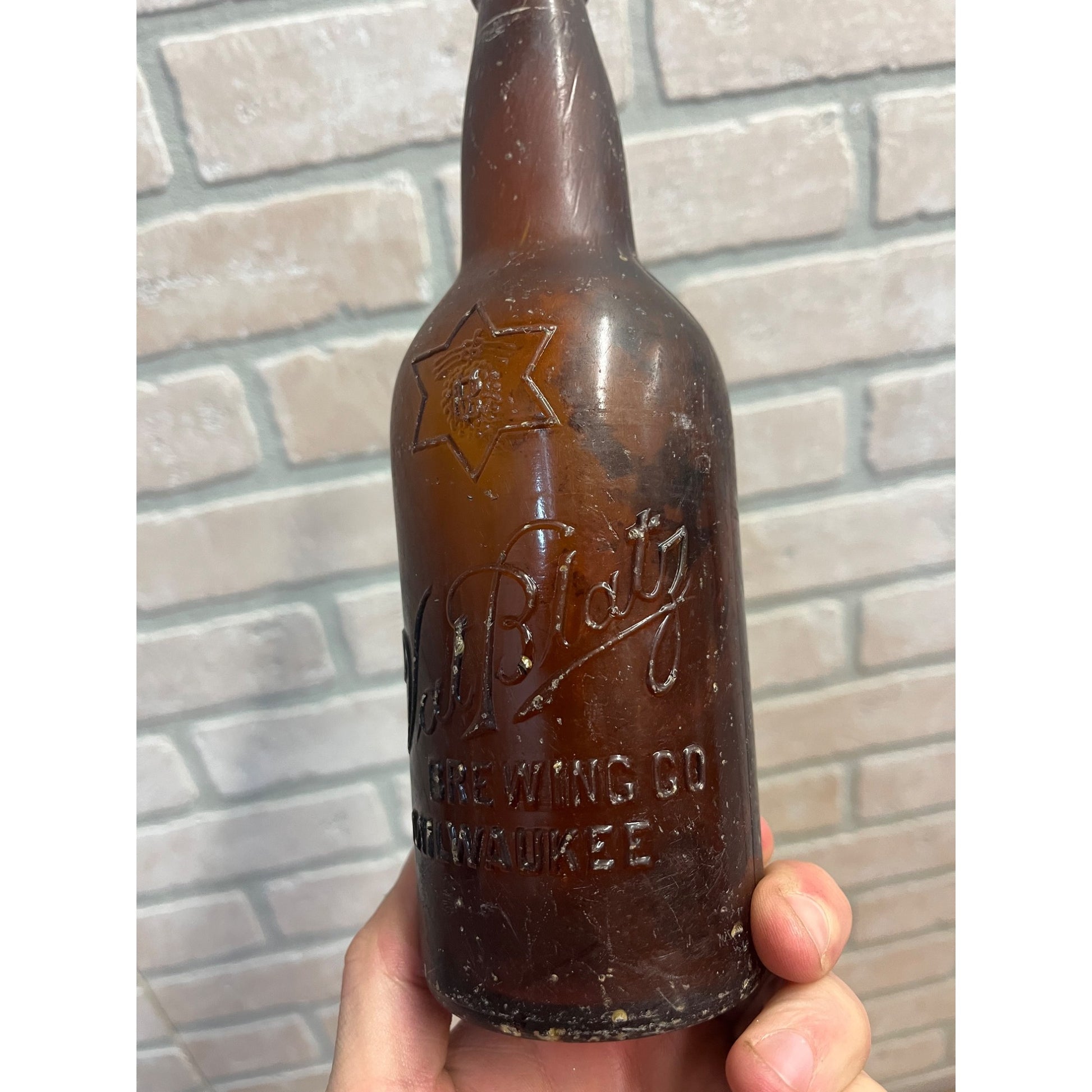 1890s Val Blatz Brewing Company Milwaukee Vintage Blob Top Beer Bottle Amber