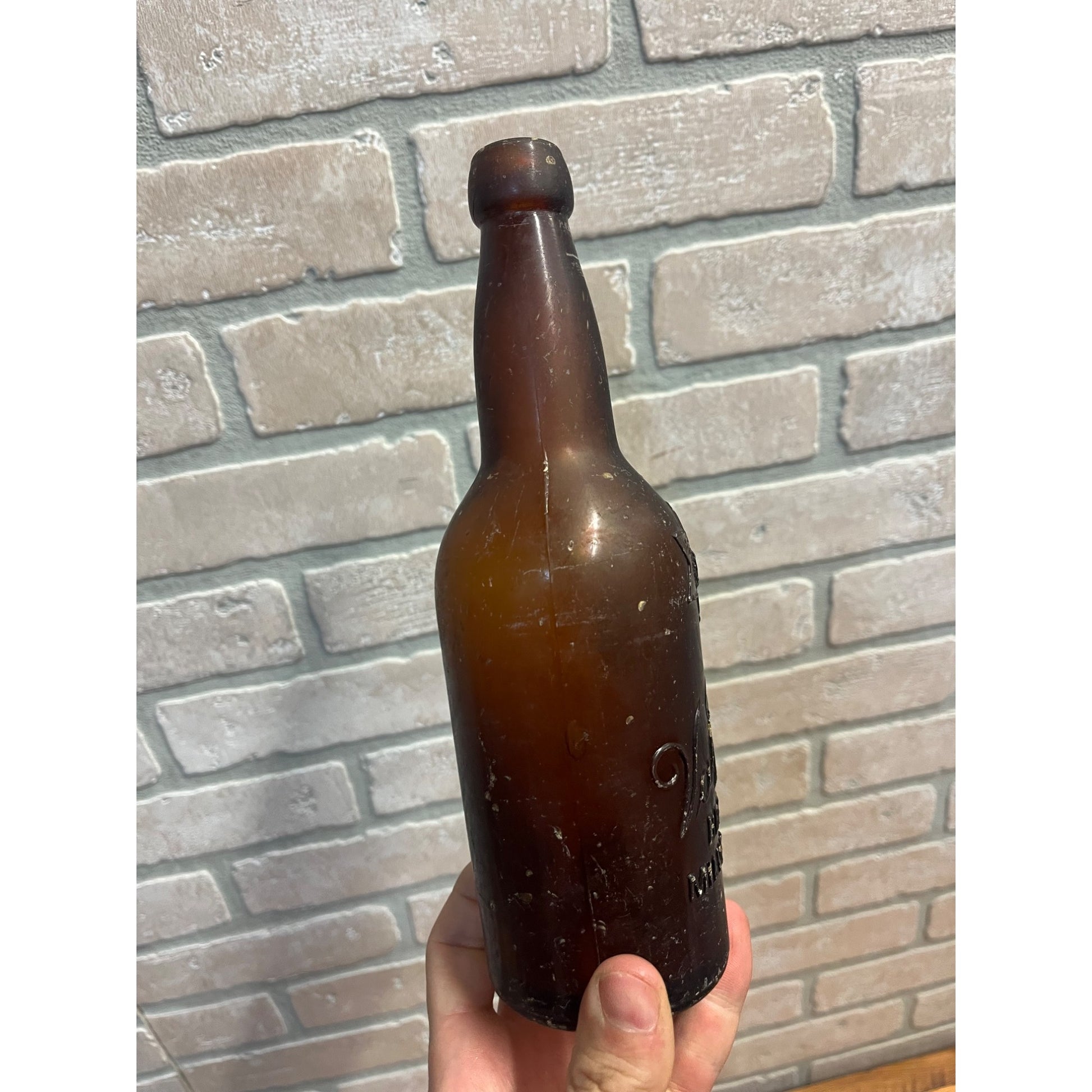 1890s Val Blatz Brewing Company Milwaukee Vintage Blob Top Beer Bottle Amber