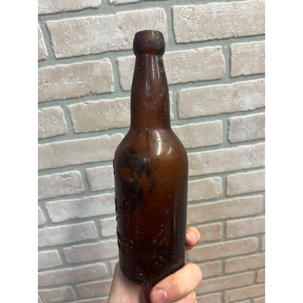 1890s Val Blatz Brewing Company Milwaukee Vintage Blob Top Beer Bottle Amber