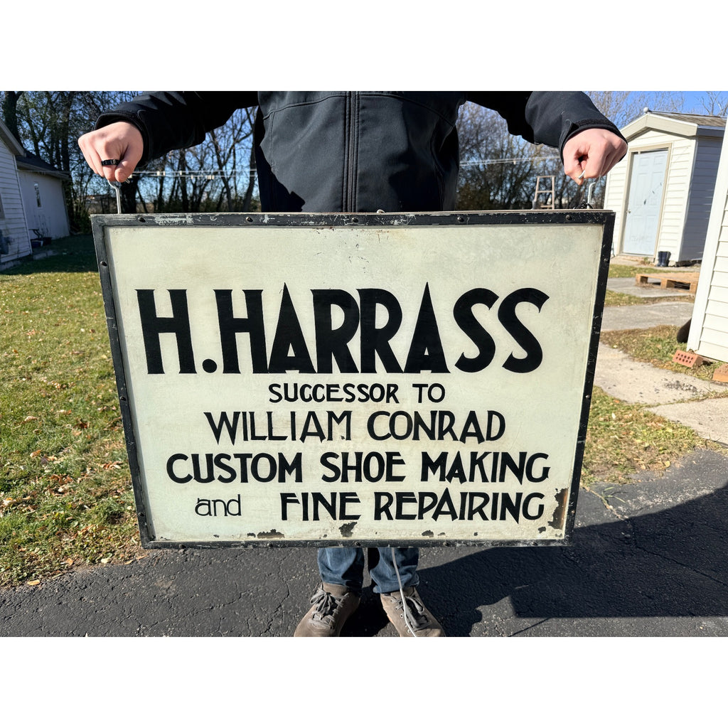 Vintage 1900s Shoe Cobbler Reverse on Glass Milwaukee Trade Advertising Sign