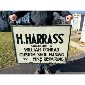 Vintage 1900s Shoe Cobbler Reverse on Glass Milwaukee Trade Advertising Sign