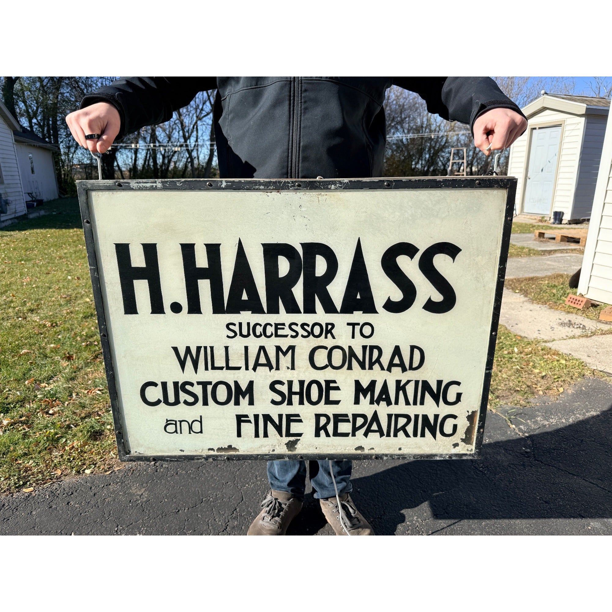 Vintage 1900s Shoe Cobbler Reverse on Glass Milwaukee Trade Advertising Sign