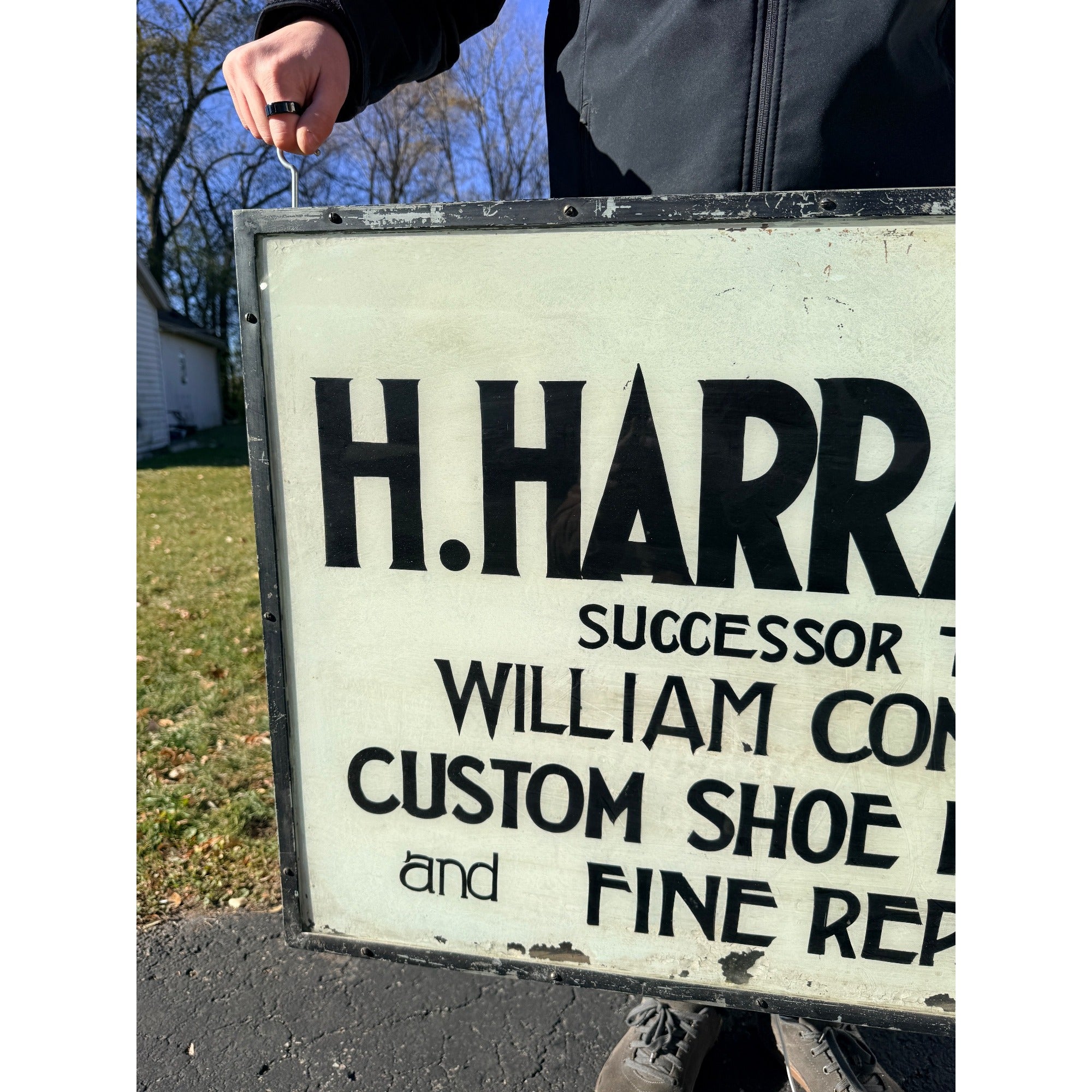 Vintage 1900s Shoe Cobbler Reverse on Glass Milwaukee Trade Advertising Sign