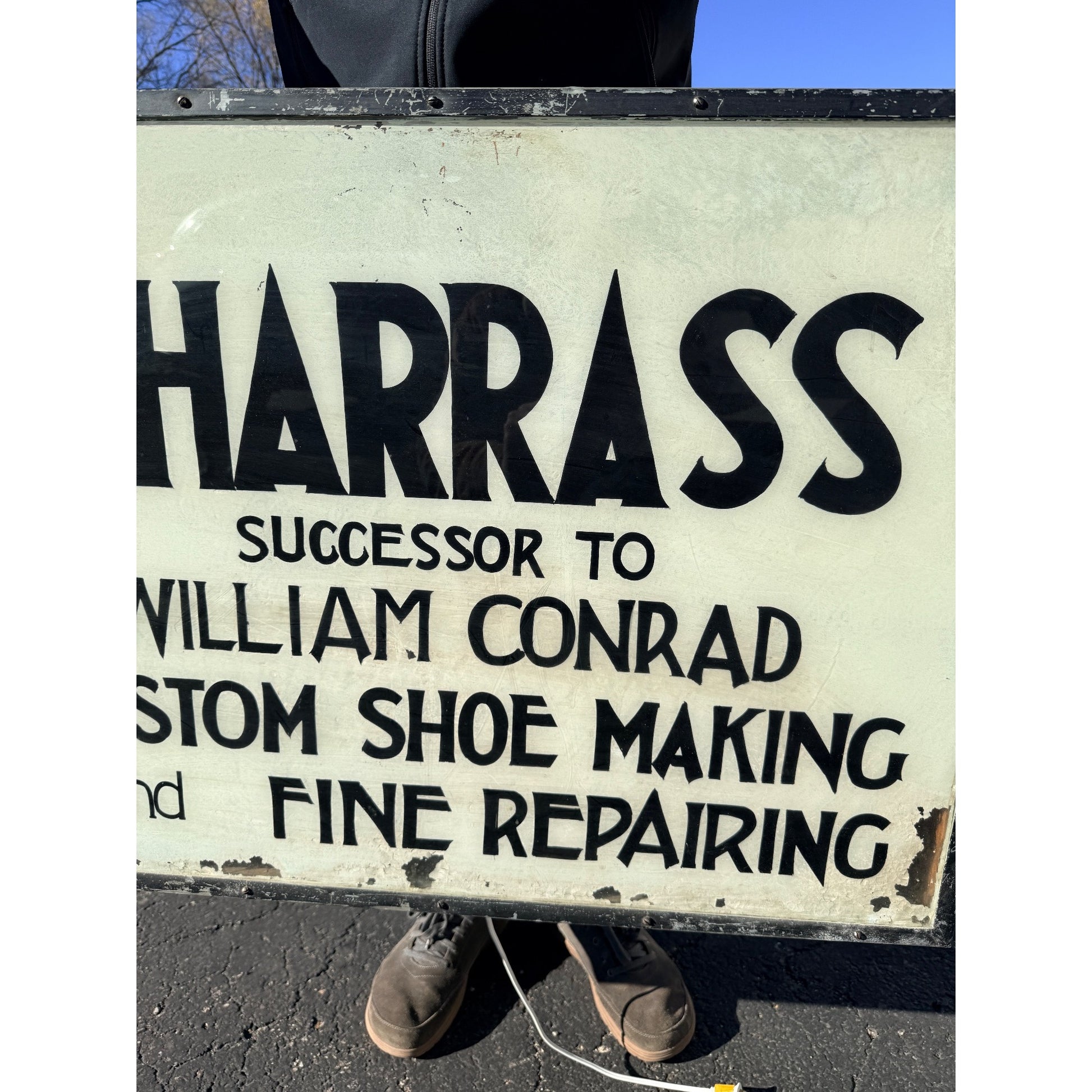 Vintage 1900s Shoe Cobbler Reverse on Glass Milwaukee Trade Advertising Sign