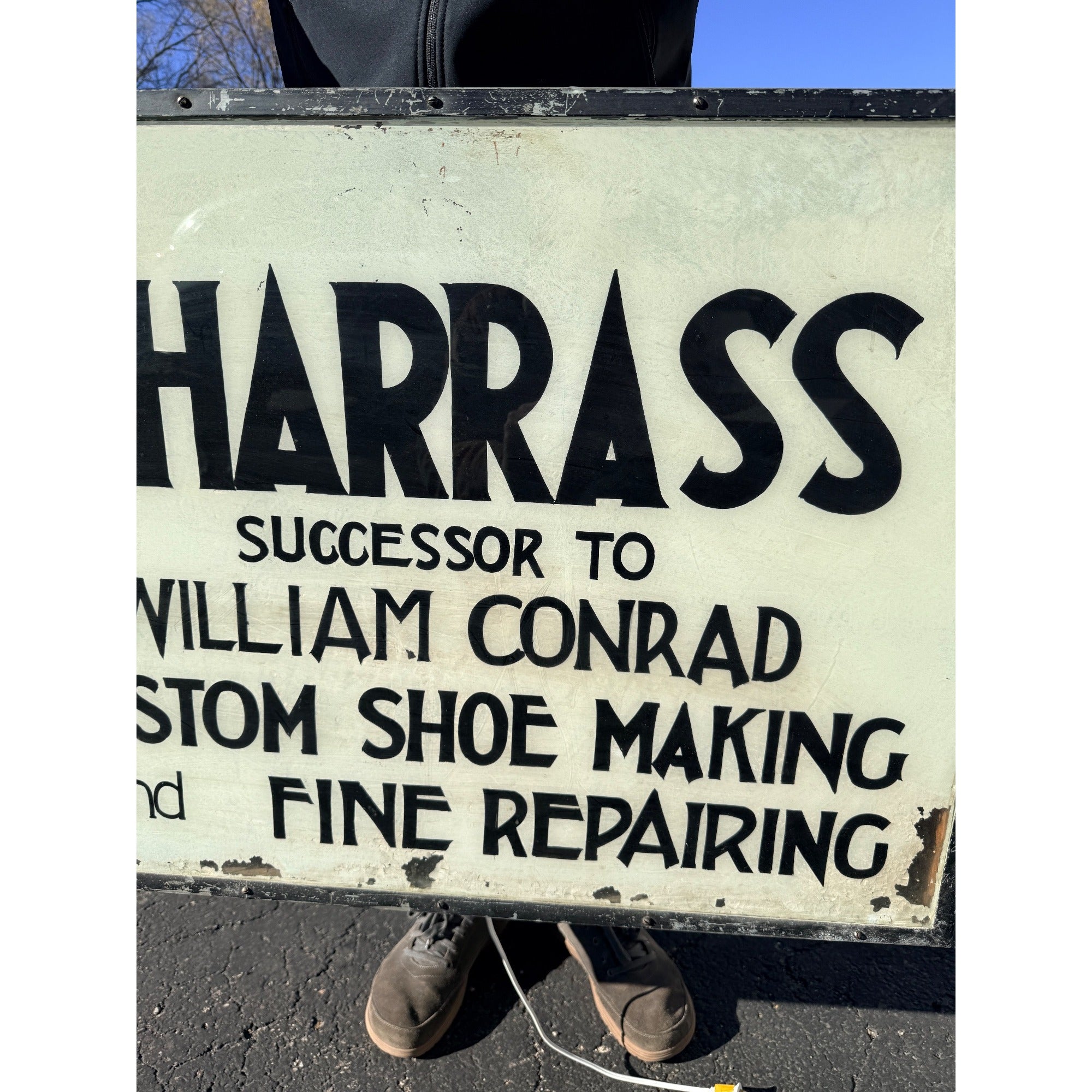 Vintage 1900s Shoe Cobbler Reverse on Glass Milwaukee Trade Advertising Sign