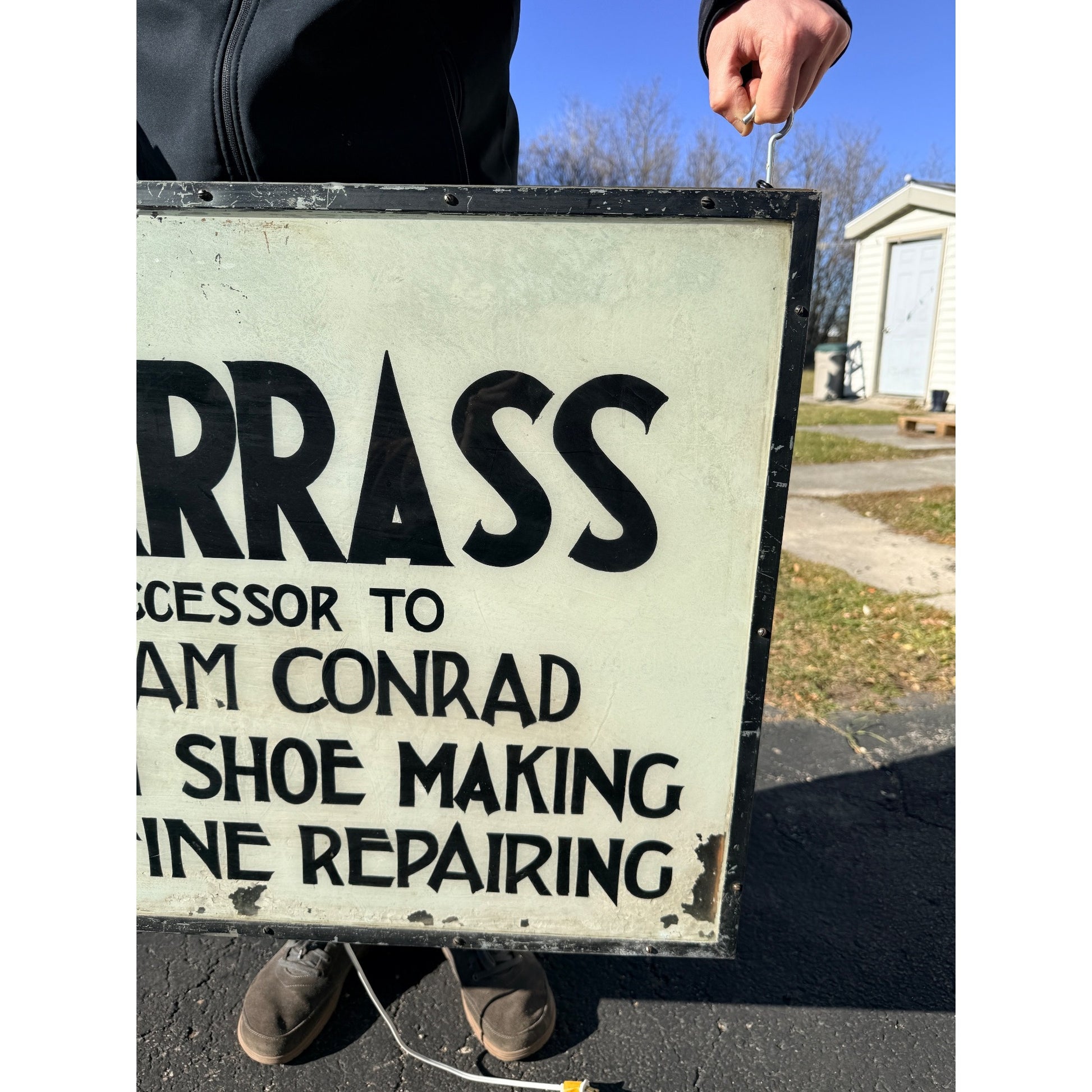 Vintage 1900s Shoe Cobbler Reverse on Glass Milwaukee Trade Advertising Sign
