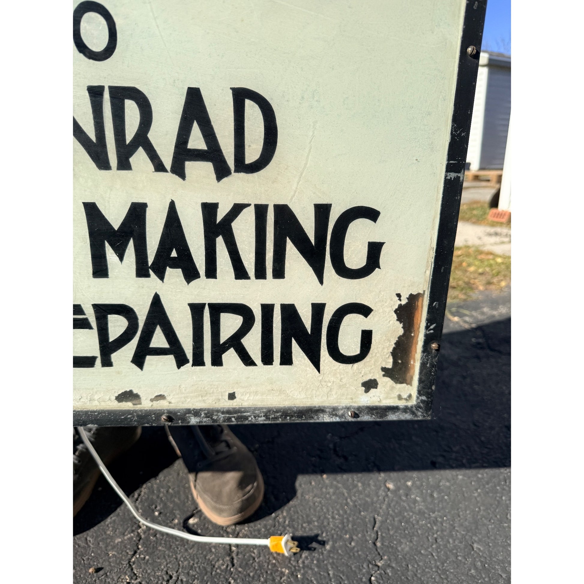 Vintage 1900s Shoe Cobbler Reverse on Glass Milwaukee Trade Advertising Sign