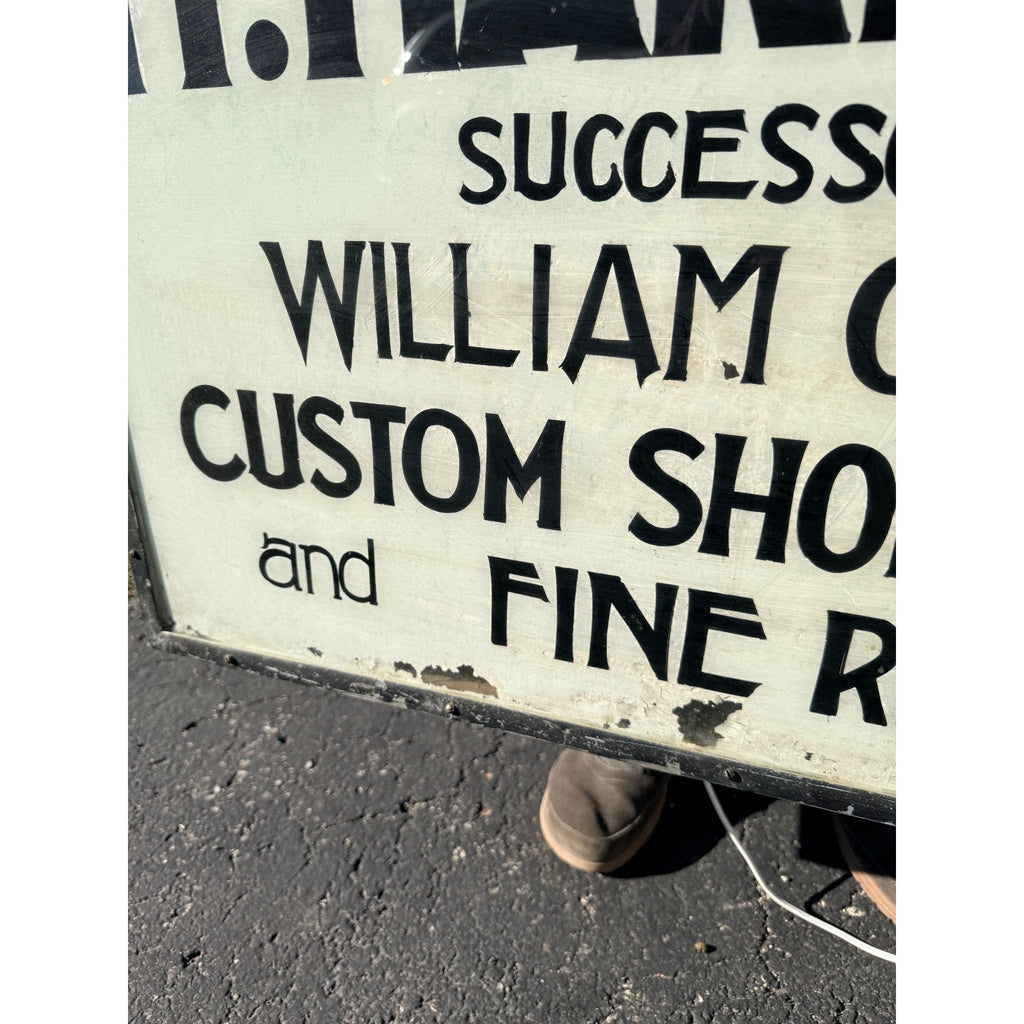 Vintage 1900s Shoe Cobbler Reverse on Glass Milwaukee Trade Advertising Sign