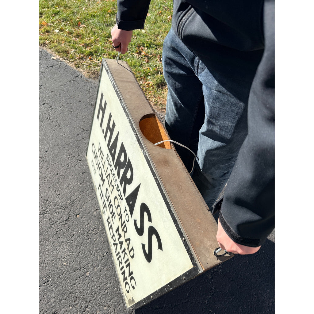 Vintage 1900s Shoe Cobbler Reverse on Glass Milwaukee Trade Advertising Sign
