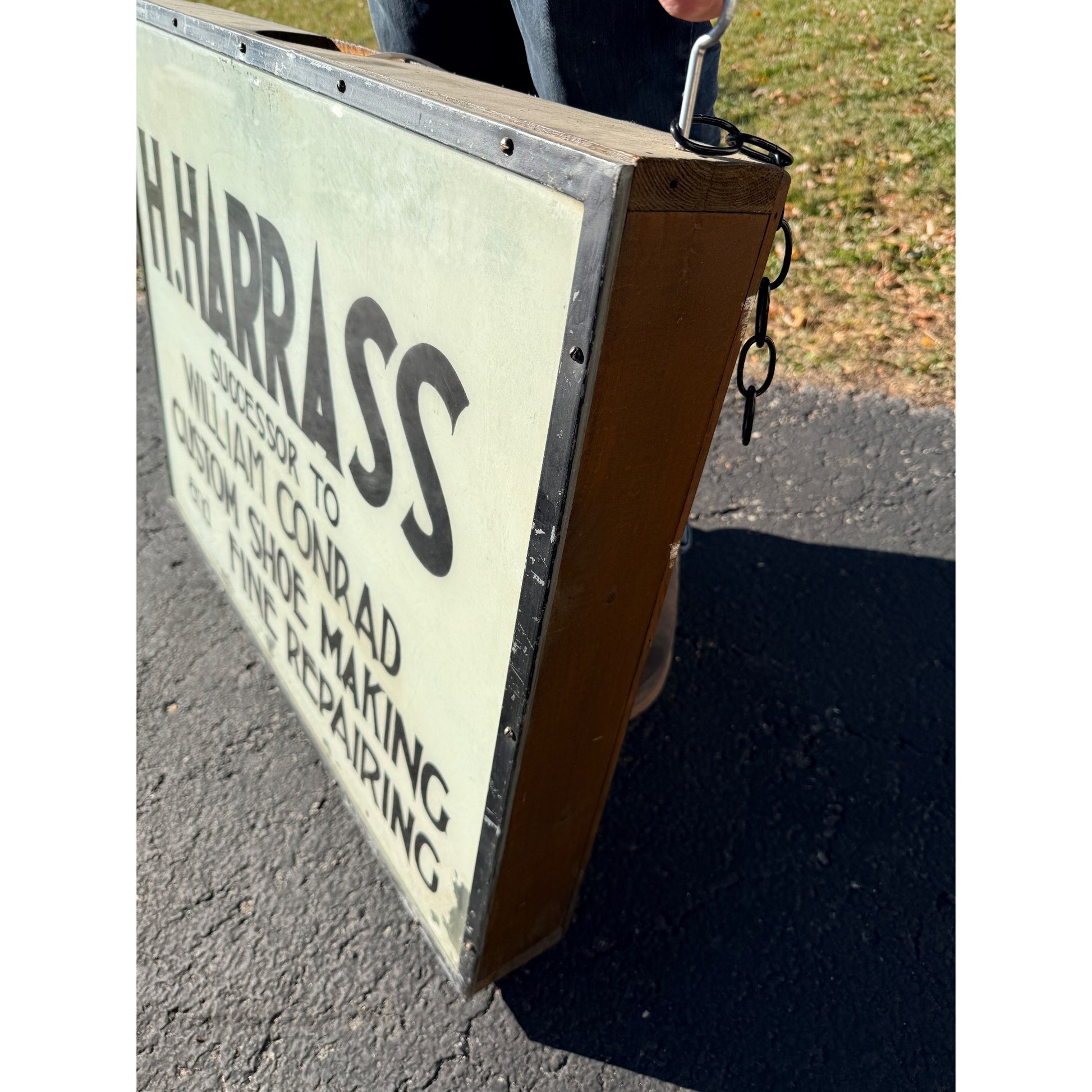 Vintage 1900s Shoe Cobbler Reverse on Glass Milwaukee Trade Advertising Sign