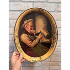 Vintage J. Leinenkugel Brewing Co. Man With Beer Stein Oval Metal Serving Tray Chippewa Falls, WI