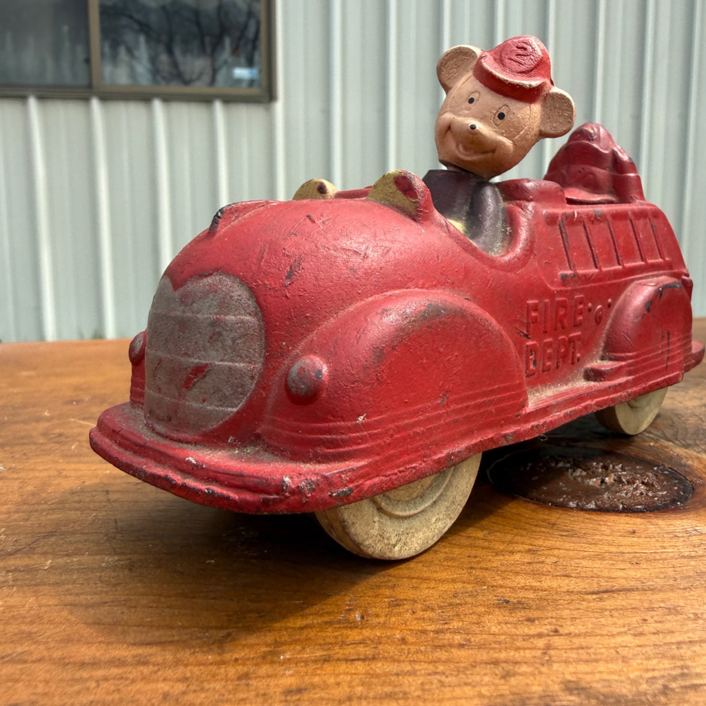 Vintage Walt Disney Sun Rubber Mickey Mouse Fire Truck Engine Toy Donald Duck