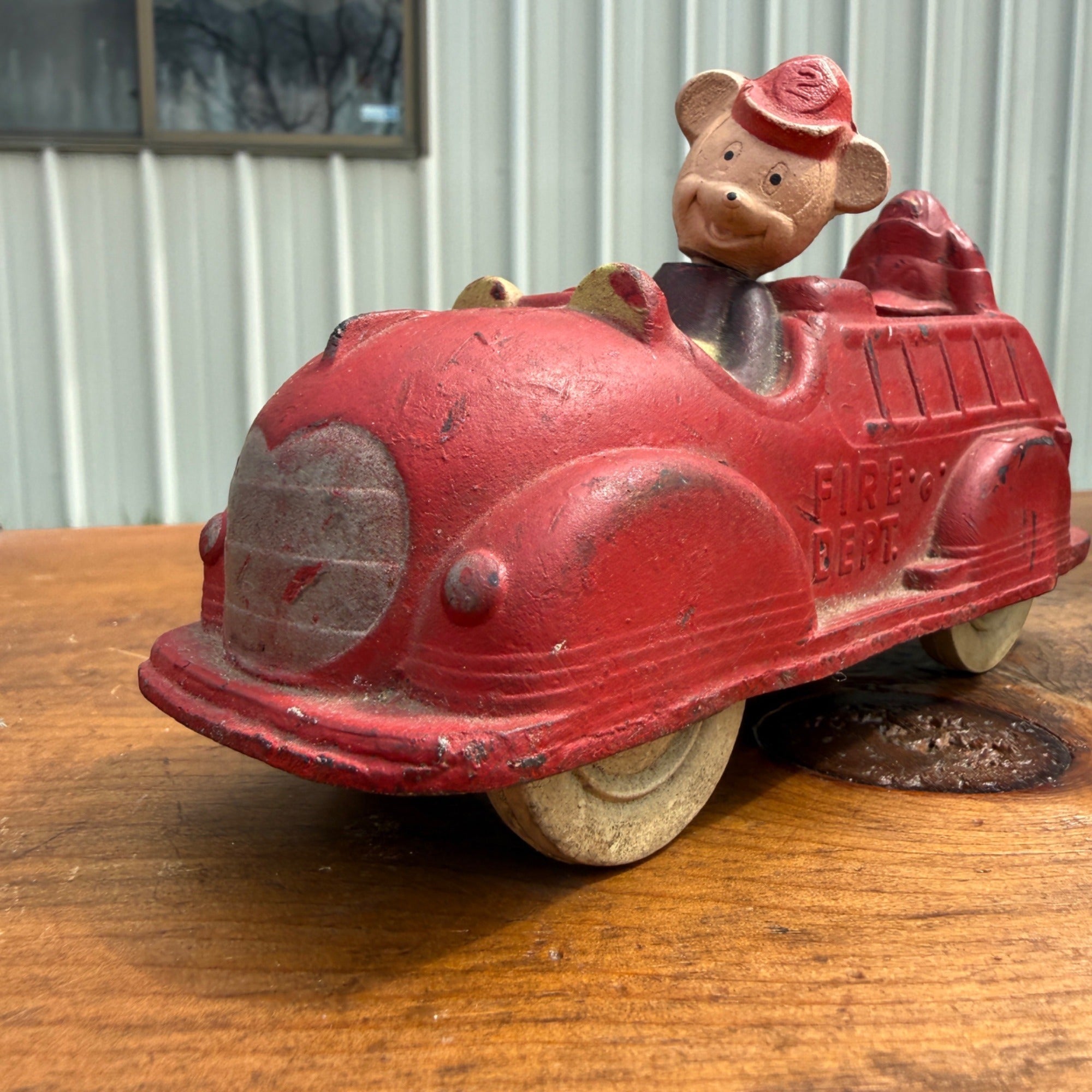 Vintage Walt Disney Sun Rubber Mickey Mouse Fire Truck Engine Toy Donald Duck