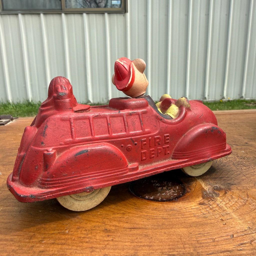 Vintage Walt Disney Sun Rubber Mickey Mouse Fire Truck Engine Toy Donald Duck