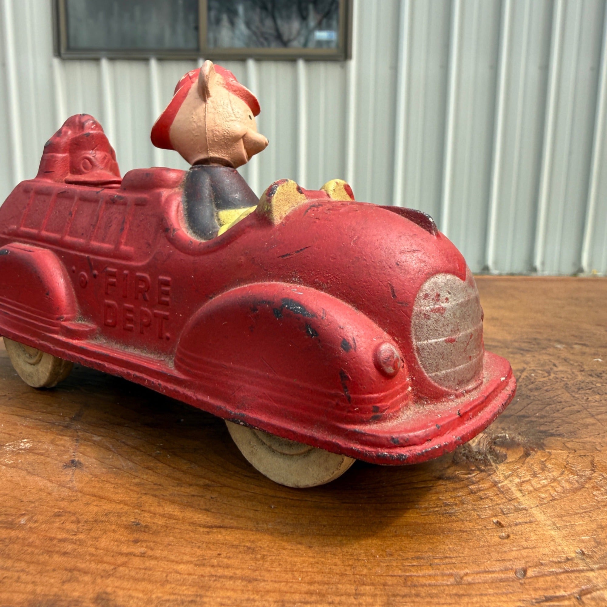 Vintage Walt Disney Sun Rubber Mickey Mouse Fire Truck Engine Toy Donald Duck