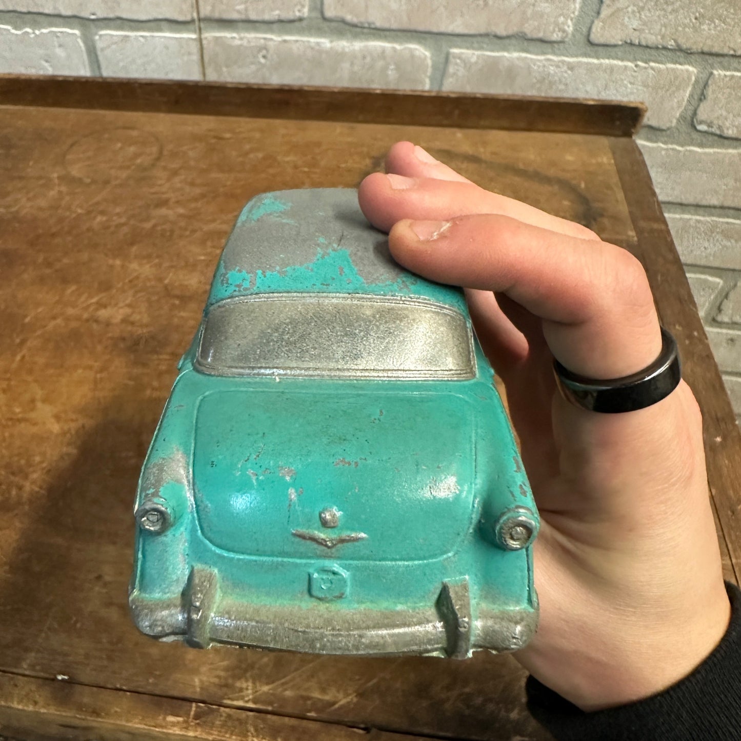 Vintage Banthrico Teal 1950s Ford Cast Metal Promo Car Bank 1953 Dealer